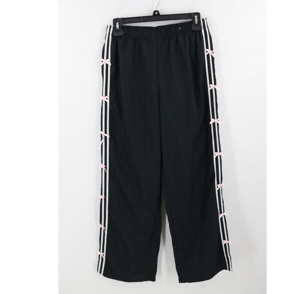 Sunday Retreat Womens Striped Bow Athletic Windpants Size Small Black Pink